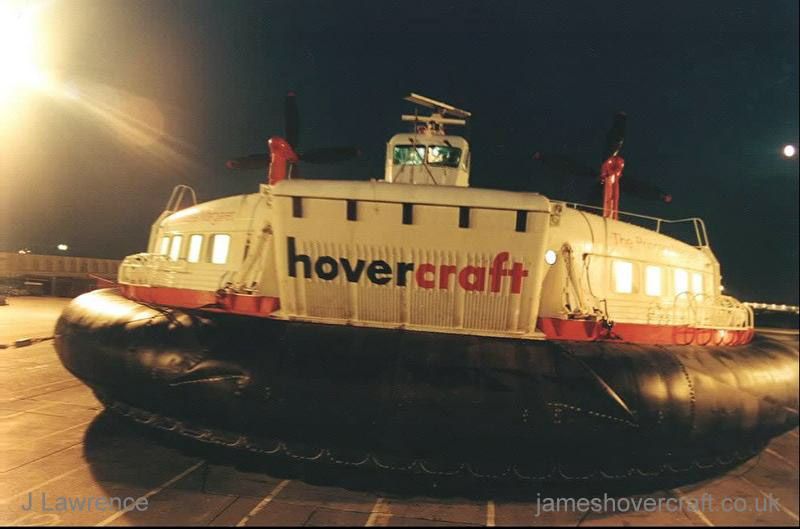 The SRN4 with Hoverspeed in Dover with a new livery - The Princess Anne (GH-2007) at Dover, positioning for evening maintenance (Pat Lawrence).